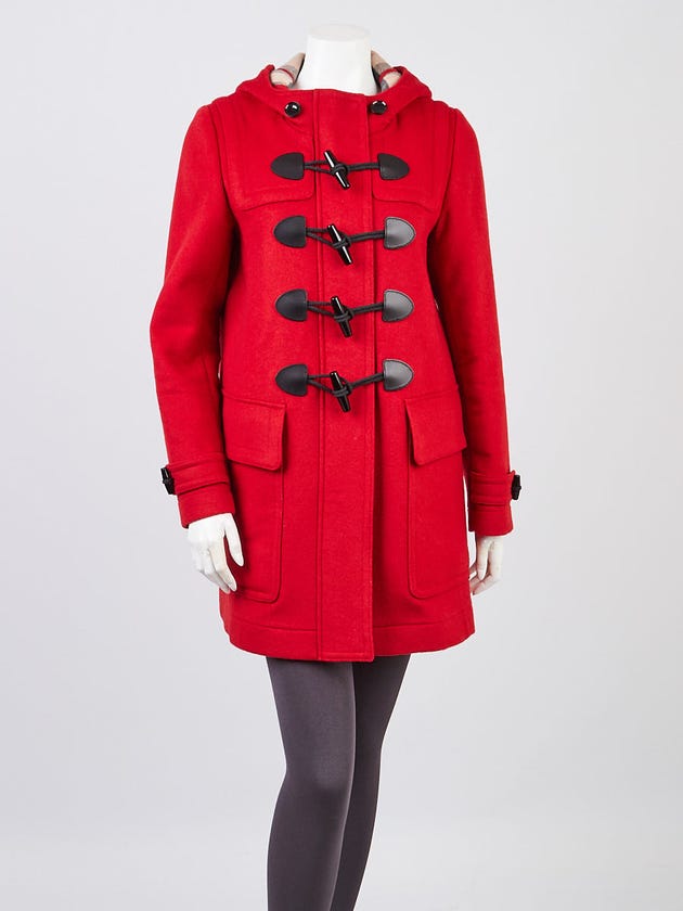 Burberry Red Wool Toggle Hooded Coat Size 6