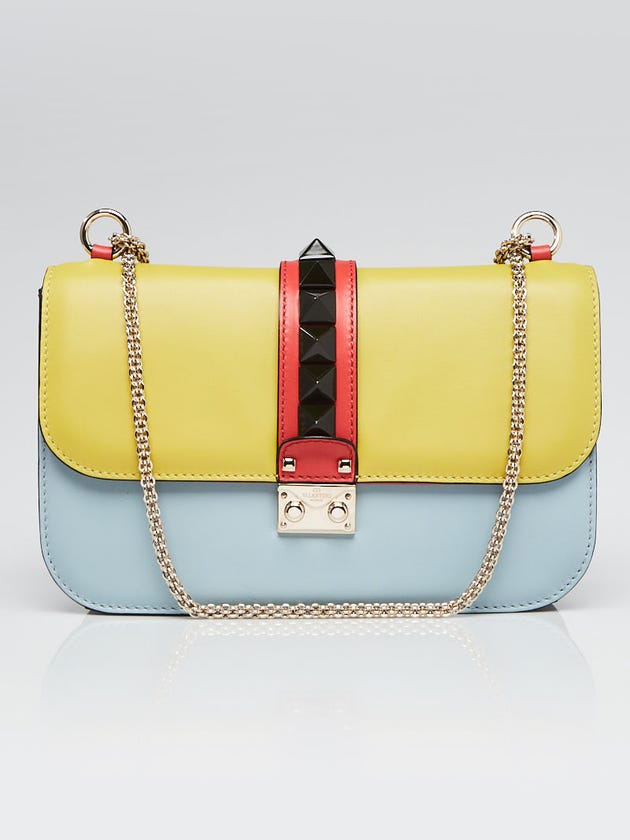 Valentino Multicolor Calfskin Leather Rockstud Glam Lock Medium Flap Bag