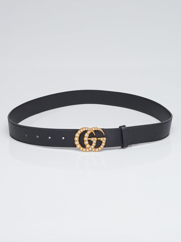 Gucci Black Smooth Leather Pearl Double G Belt Size 85/34
