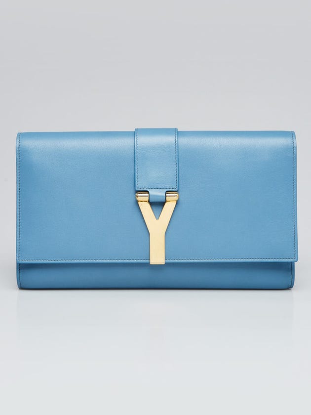 Yves Saint Laurent Light Blue Smooth Calfskin Leather Ligne Y Clutch Bag
