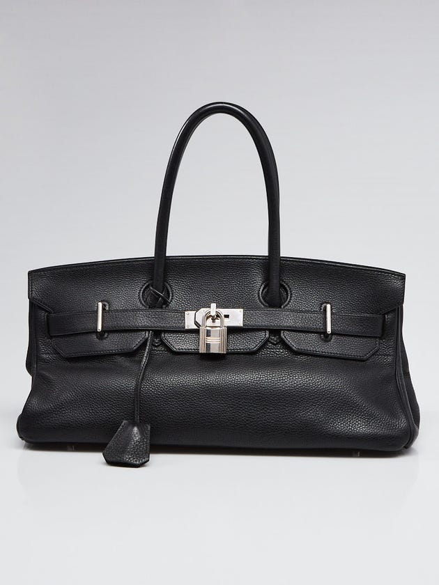 Hermes 42cm Black Clemence Leather Palladium Hardware JPG Shoulder Birkin Bag