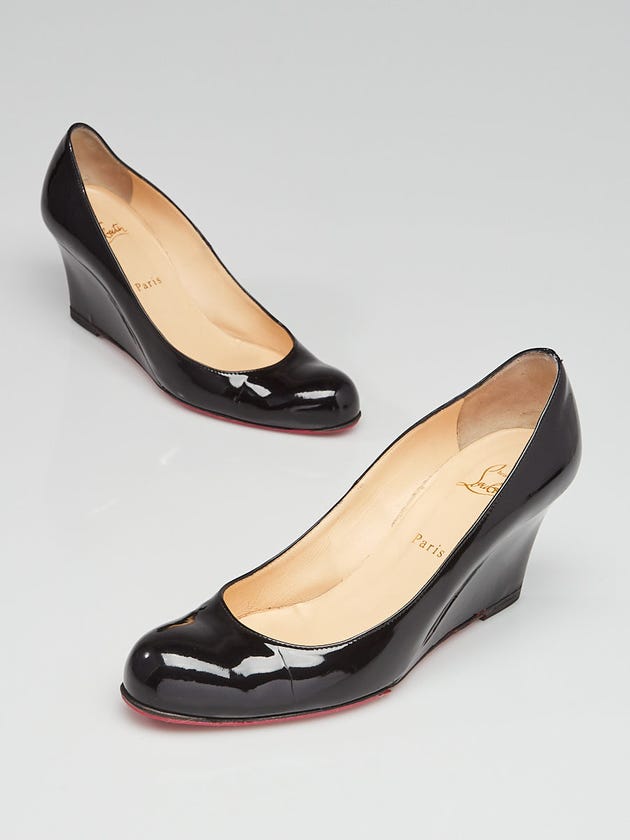 Christian Louboutin Black Patent Leather Miss Boxe 100 Wedges Size 9.5/40