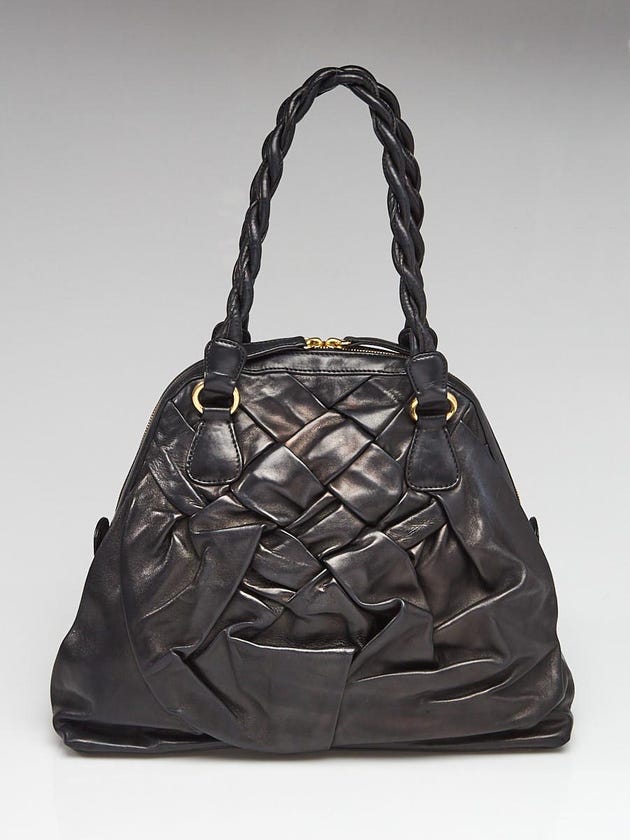 Valentino Black Nappa Leather Couture Braided Tote Bag