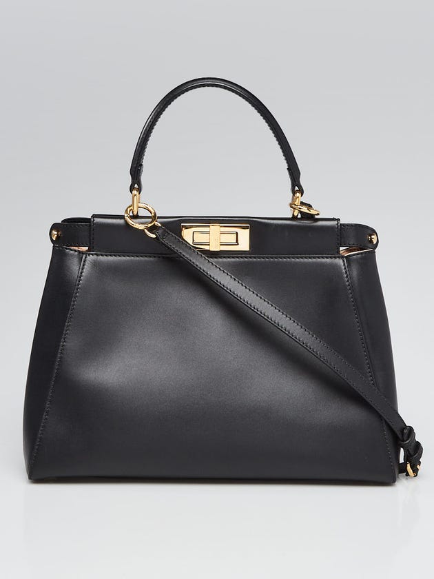 Fendi Black Smooth Calfskin Leather Regular Peekaboo Bag 8BN226