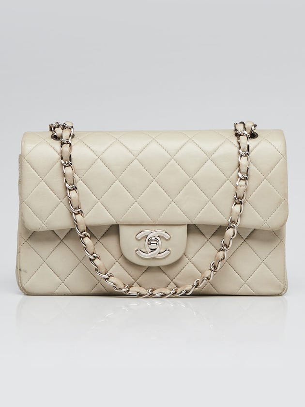 Chanel Light Grey Quilted Lambskin Leather Classic Small Double Flap Bag