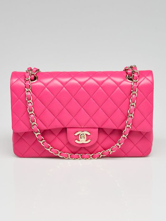 Chanel Fuchsia Quilted Lambskin Leather Classic Medium Double Flap Bag