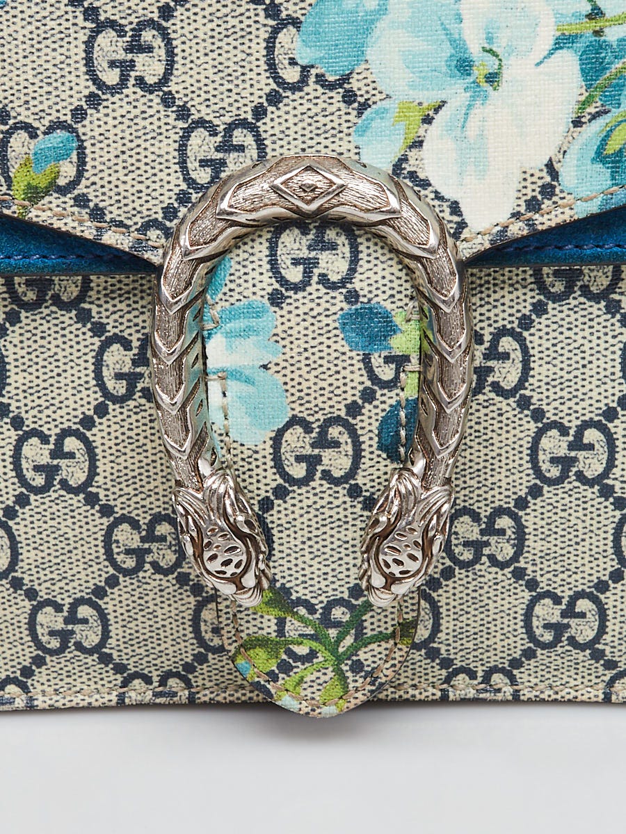 Gucci Zip Pouch GG Blooms Blue/Beige in Coated Canvas with Silver-tone - US