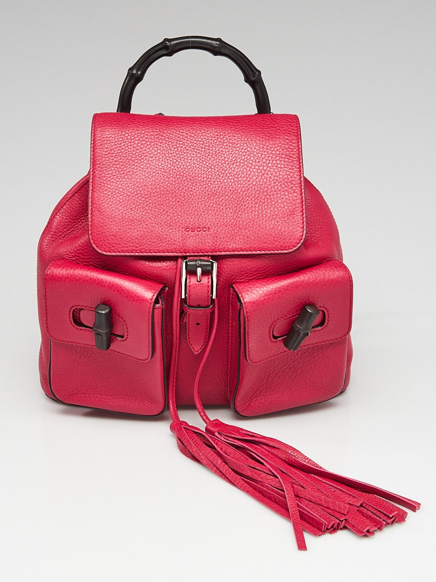 Gucci New Fuschia Pebbled Leather Bamboo Backpack Bag - Yoogi's Closet