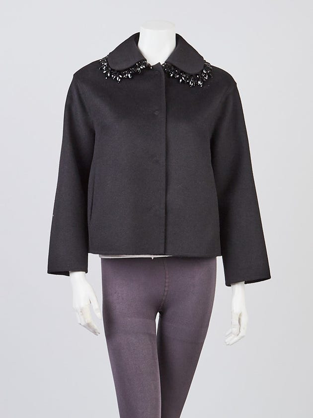 Prada Black Wool Blend Decorative Collar Jacket Size 6/40