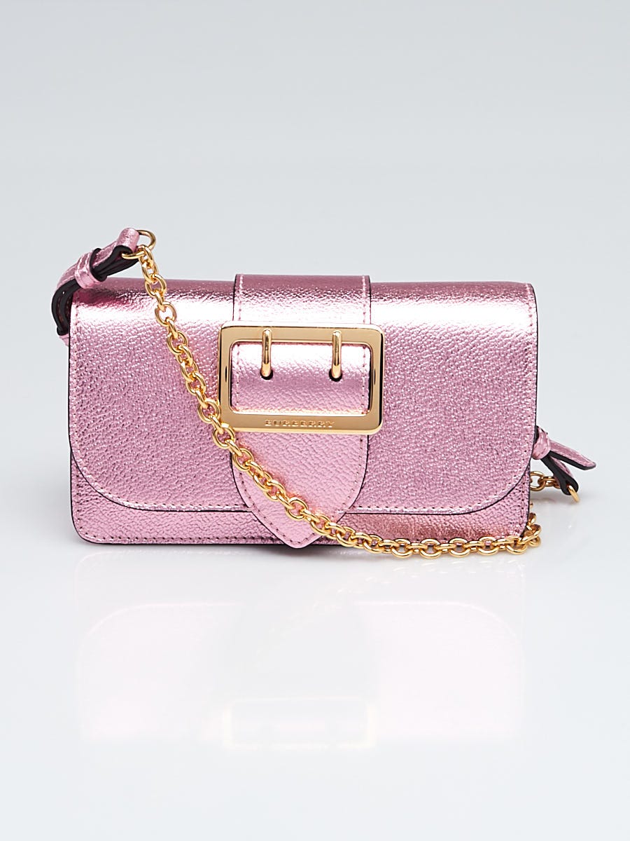 Burberry Pink Metallic Leather Mini Buckle Phone Bag - Yoogi's Closet