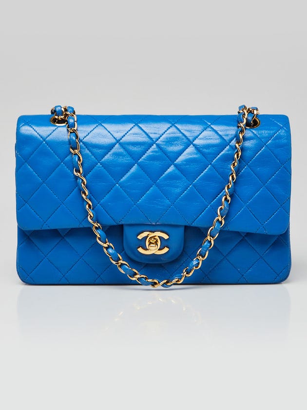 Chanel Blue Quilted Lambskin Leather Classic Medium Double Flap Bag