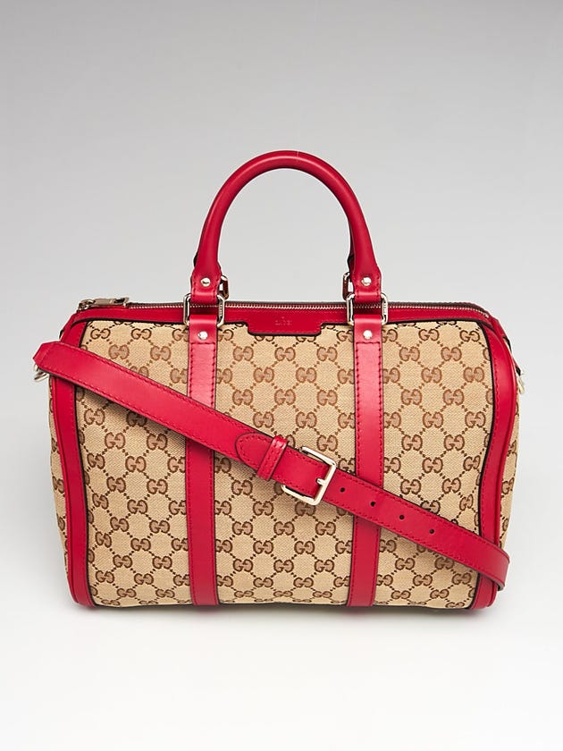 Gucci Beige/Red GG Coated Canvas Medium Joy Boston Bag w/Strap