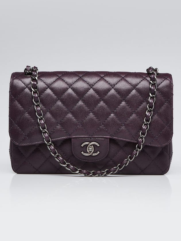 Chanel Purple Quilted Caviar Leather Classic Jumbo Double Flap Bag