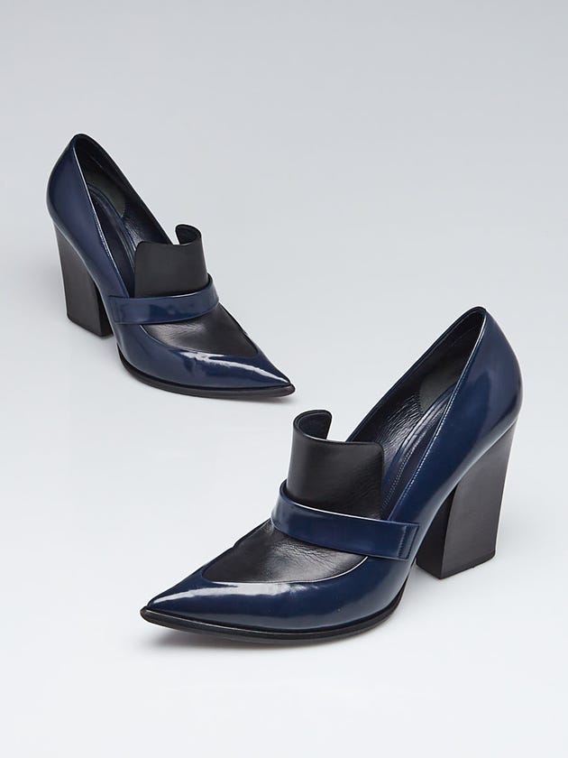 Celine Navy Blue and Black Leather Oxford Pointed Toe Pumps Size 10.5/41