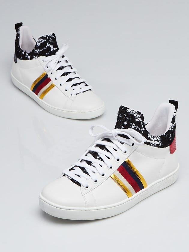 Gucci White Leather New Ace High Top Lace Sneaker Size 6.5/37