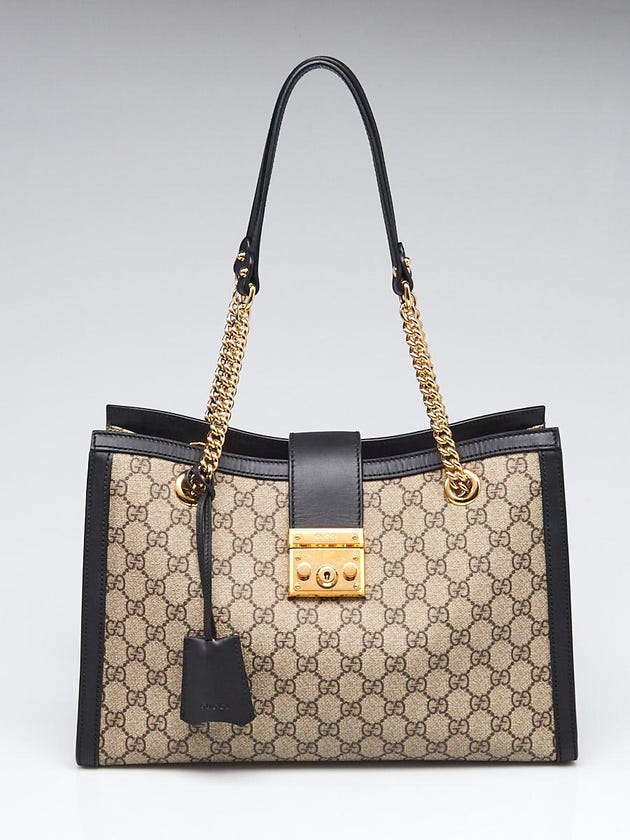 Gucci Beige/Black GG Supreme Coated Canvas and Leather Padlock Tote Bag