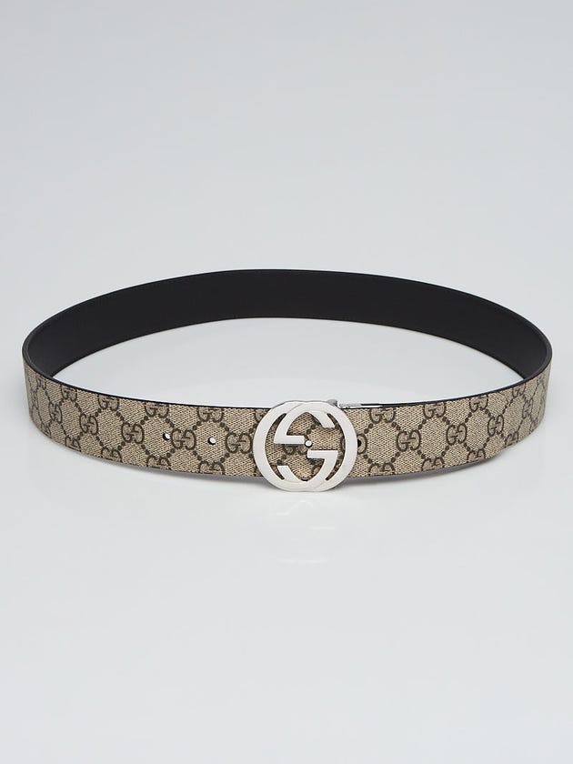Gucci Beige GG Supreme Coated Canvas Interlocking G Reversible Buckle Belt Size 95/38
