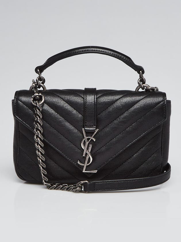 Yves Saint Laurent Black Chevron Quilted Leather Monogram Wallet on Chain College Bag