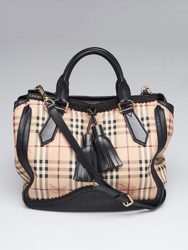 Burberry Haymarket Check Brogue Tassel Medium Tote Bag