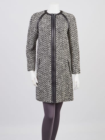 Yves Saint Laurent Black/White Tweed with Leather Trim Jacket Size 4/36