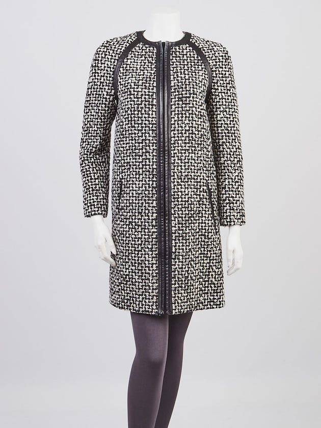 Yves Saint Laurent Black/White Tweed with Leather Trim Jacket Size 4/36