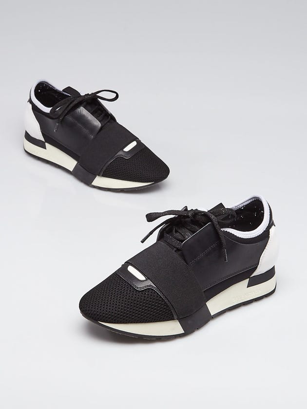 Balenciaga Black/White Leather/Mesh Sneakers Size 5.5/36