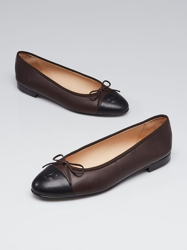 Chanel Brown/Black Lambskin Leather Cap Toe CC Ballet Flats Size 10/40.5