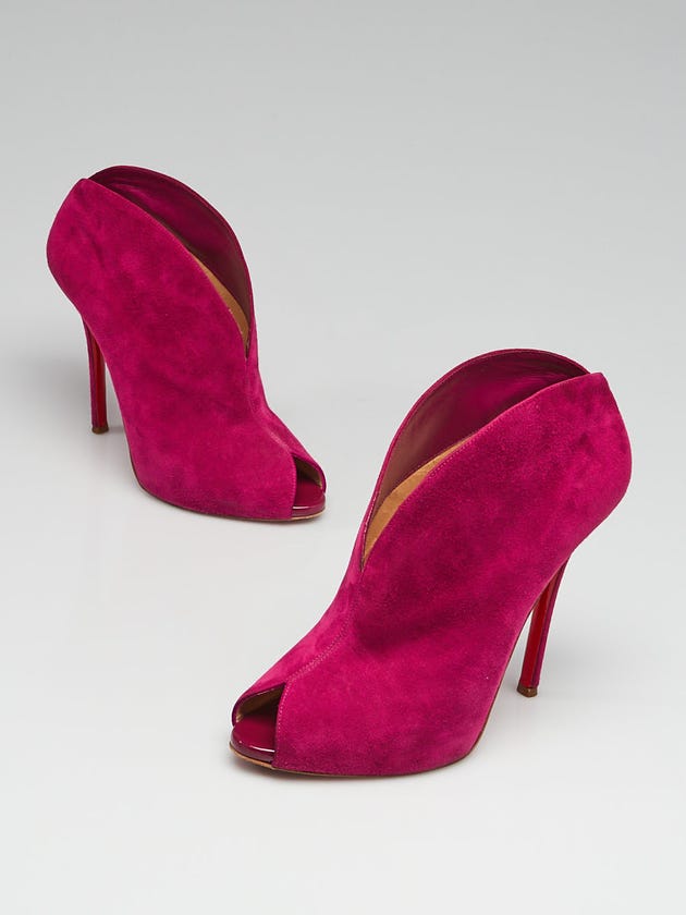 Christian Louboutin Fuchsia Suede Leather Chester Fille 120 Peep Toe Booties  Size 9.5/40