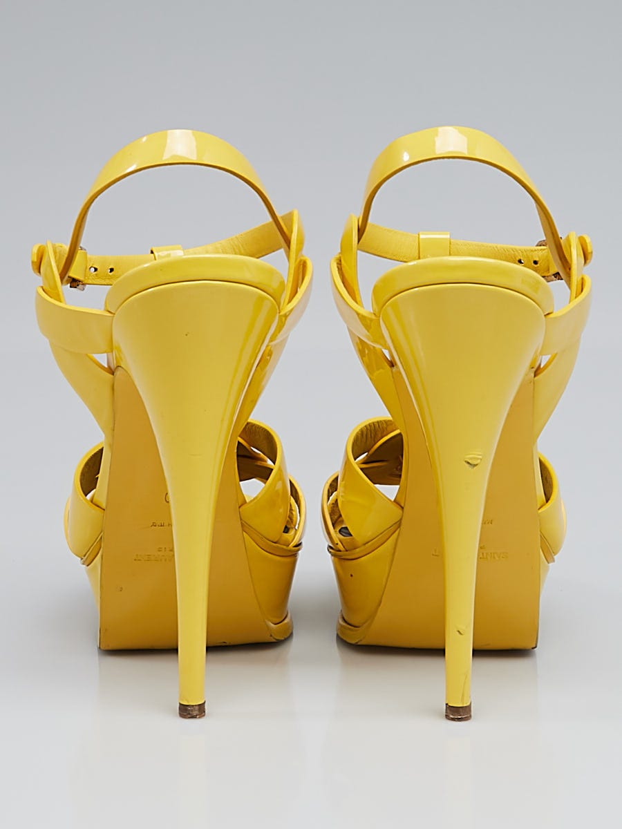 ASOS DESIGN Hazey daisy tie leg heeled sandals in yellow | ASOS