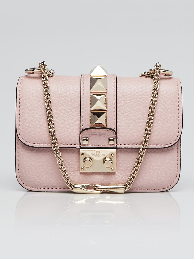 Pink Pebbled Leather Glam Lock Mini Flap Bag - Yoogi's Closet