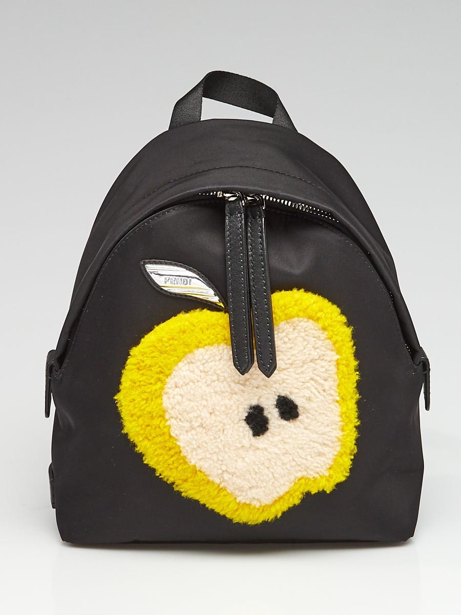 Fendi Black Nylon and Shearling Mini Backpack Bag 8BZ038