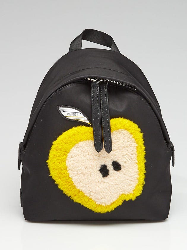 Fendi Black Nylon and Shearling Mini Backpack Bag 8BZ038