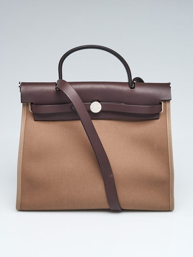Hermes Etoupe/Ebene Canvas and Natural Leather Herbag Zip PM Bag