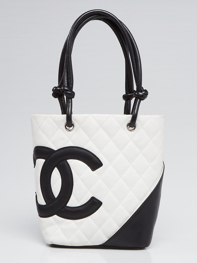 Chanel White/Black Quilted Ligne Cambon Mini Tote Bag - Yoogi's Closet