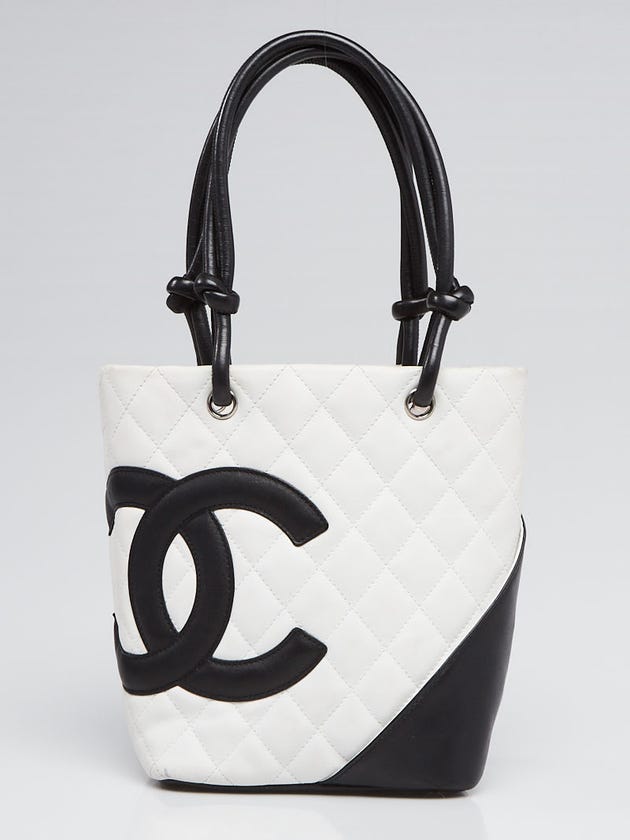 Chanel White/Black Quilted Ligne Cambon Mini Tote Bag