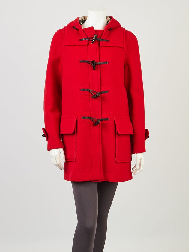Burberry Red Wool Toggle Hooded Coat Size 4