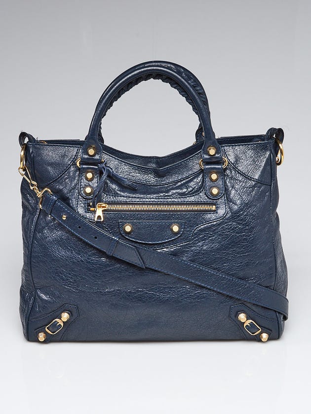 Balenciaga Bleu Obscur Lambskin Leather Giant 12 Gold Velo Bag