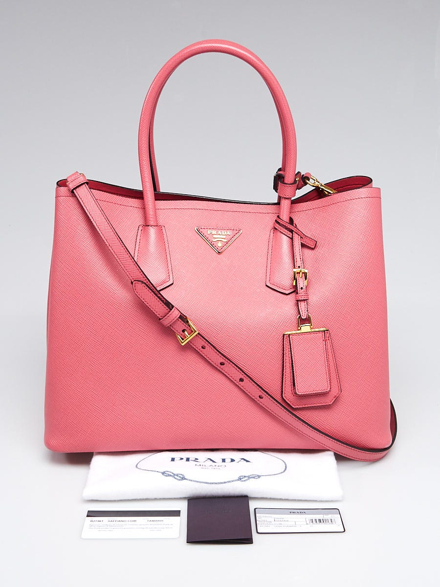 Prada Pink Saffiano Cuir Leather Medium Double Handle Tote For