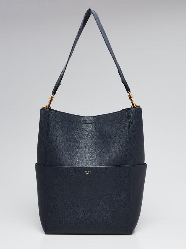 Celine Navy Blue Goatskin Leather Medium Sangle Seau Bag
