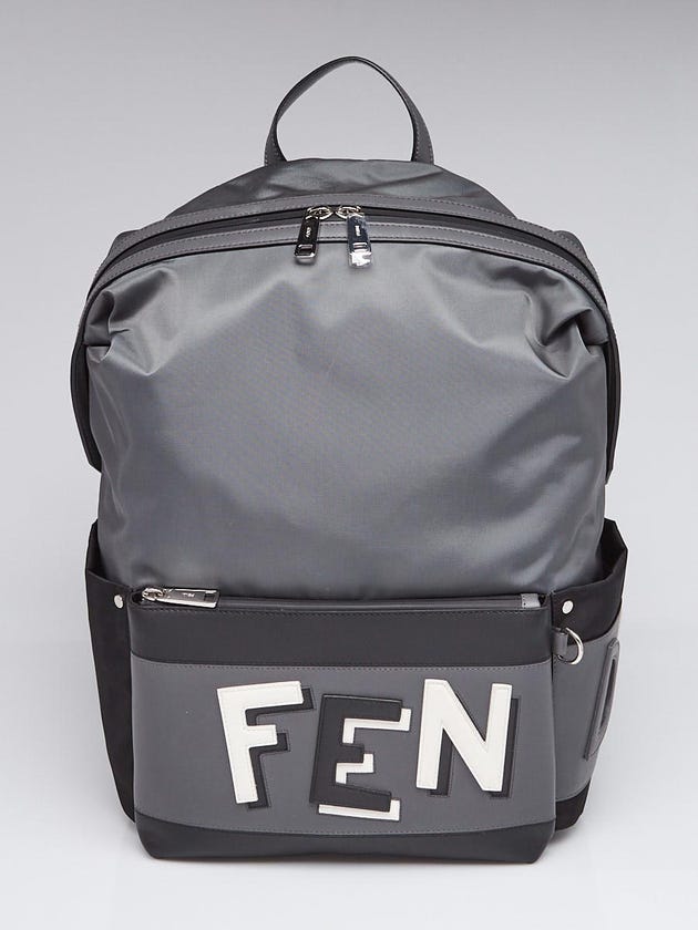 Fendi Grey/Black Nylon Fabric Shadow Logo Backpack Bag 7VZ035