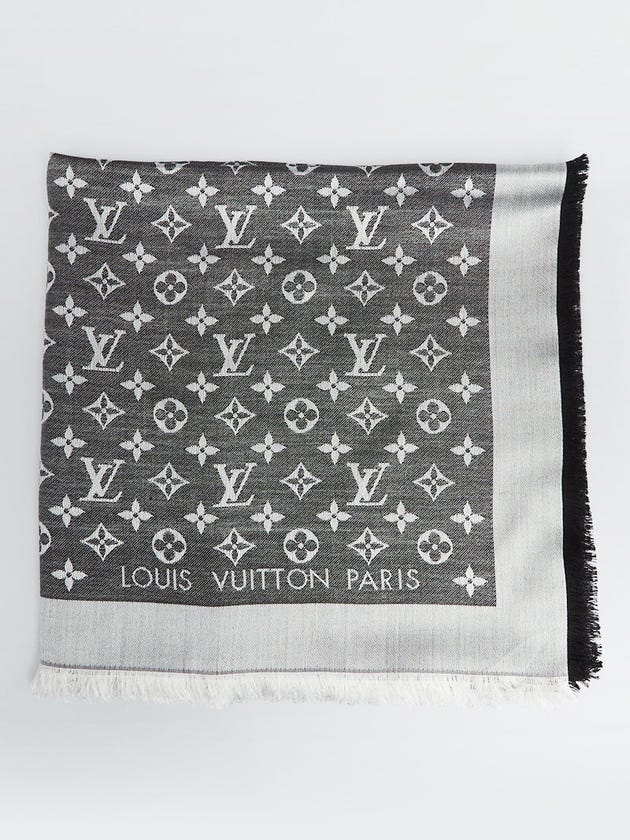 Louis Vuitton Black Monogram Denim Silk/Wool Shawl Scarf