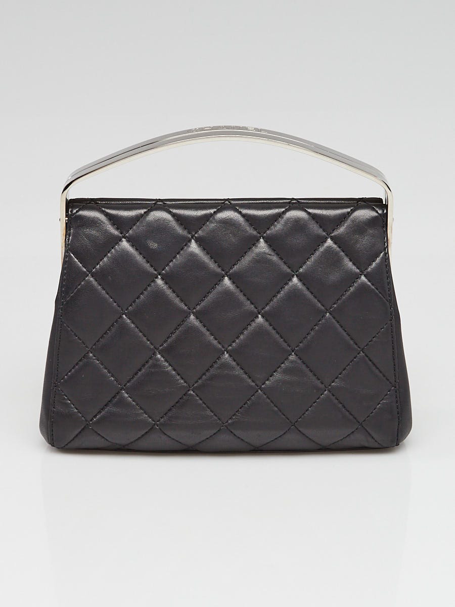 Chanel Black Quilted Lambskin Leather Mini Frame Top Handle Bagq