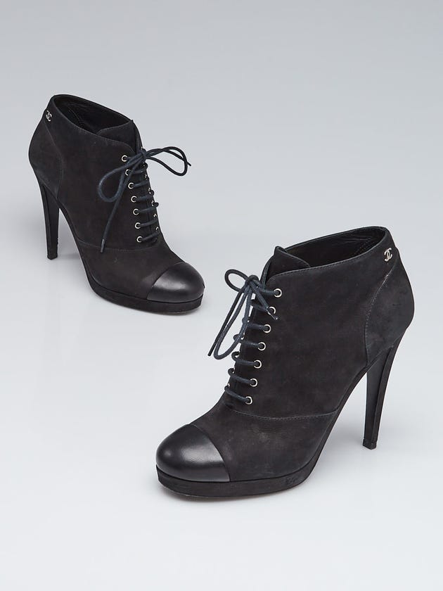 Chanel Black Suede Lace Up Platform Bootie Size 8/38.5