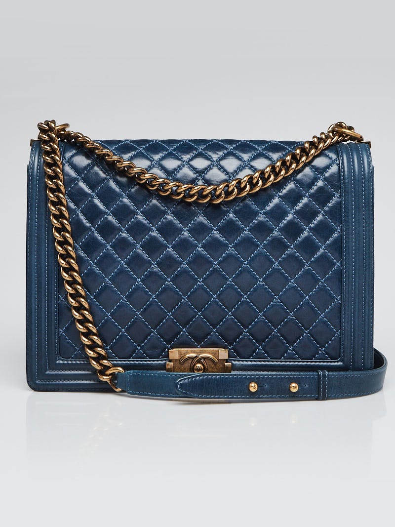 Chanel Blue Quilted Calfskin Leather Large Boy Bag