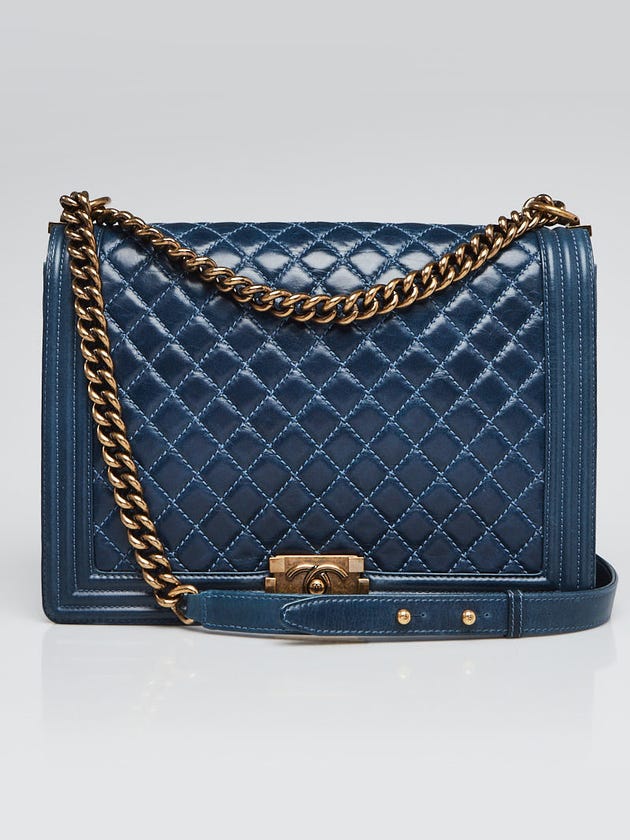Chanel Blue Quilted Calfskin Leather Large Boy Bag
