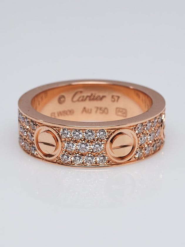 Cartier 18k Pink Gold and Diamond LOVE Band Ring Size 57/8