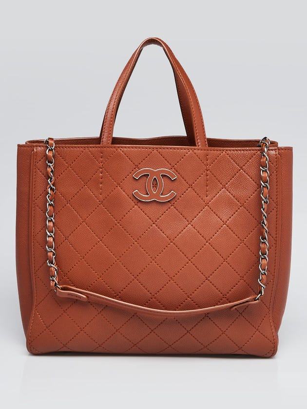 Chanel Brown Quilted Leather Covered CC Chain Tote Bag