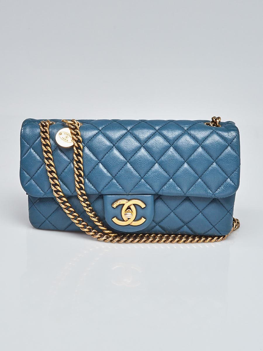 Chanel Blue Fonce Quilted Leather CC Crown East/West Flap Bag