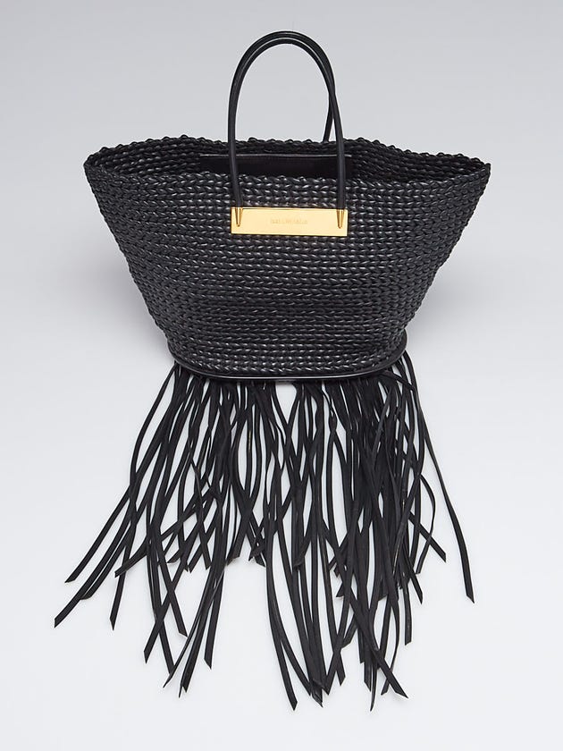 Balenciaga Black Braided Lambskin Leather Tassel Tote Bag