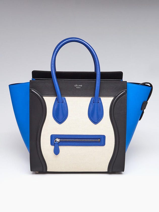 Celine Indigo/Black Leather and Canvas Mini Luggage Tote Bag